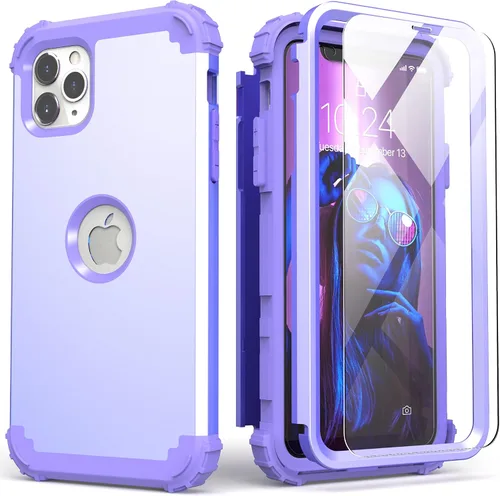 Vista 17 de IDweel Funda para iPhone 11 Pro Max con protector de pantalla de vidrio templado, híbrida 3 en 1 a prueba de golpes, delgada, resistente, cubierta