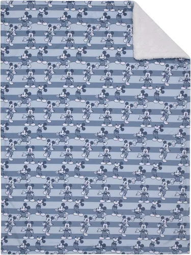 Vista 7 de Disney Mickey Mouse - Juego de 2 piezas de manta de bebé sherpa súper suave a rayas azules y azul marino