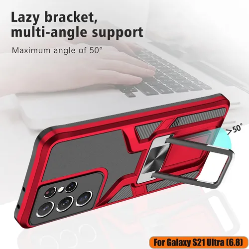 Vista 7 de Funda compatible con Samsung Galaxy S21 ultra resistente, grado militar, a prueba de golpes, doble protección (TPU+PC), funda magnética sólida