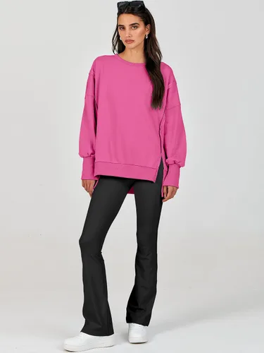 Vista 8 de Caracilia Sudadera de gran tamaño para mujer, cuello redondo, manga larga, sudadera con capucha, ropa de otoño a la moda