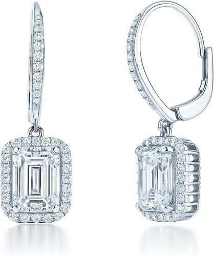 Vista 6 de BERRICLE Sterling Silver CZ Halo Leverback Drop Dangle Earrings for Women, Cubic Zirconia - Emerald, Pear, Round Cut