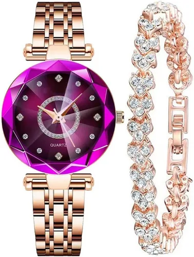 Vista 11 de Relojes de mujer con pulsera oro rosa para dama elegante correa de acero inoxidable moda analógico creativo diamante dial reloj de pulsera