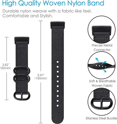 Vista 2 de Fintie Bandas compatibles con Fitbit Charge 4 3 3SE, correa de repuesto de nailon suave (negro)