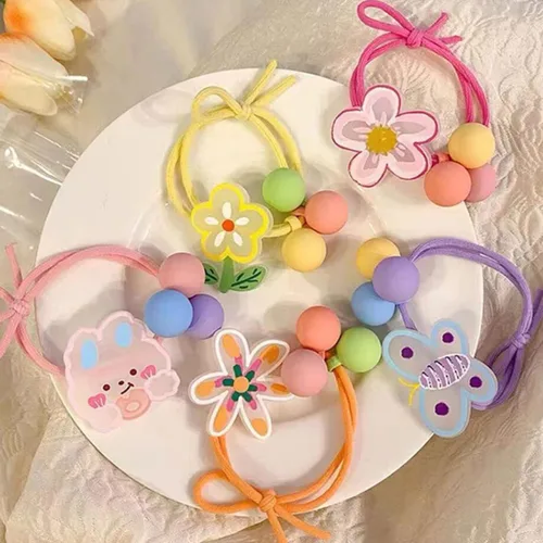 Vista 5 de 20 ligas elásticas para el pelo de bebé, encantadores conejos/mariposas/flores, coleteros para el cabello con tres bolas para coleta para accesorios