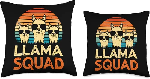 Vista 3 de Funny Llama Squad Sunglasses Llama Squad Retro with Glasses Cool Alpaca Throw Pillow, 16x16, Multicolor