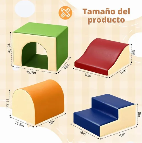 Vista 2 de Sumbababy Bloques de Espuma para Escalada para Niños Pequeños: 4 Piezas Gimnasio de Juegos Interior con Tobogán y Escaleras - Set de Juegos Suave