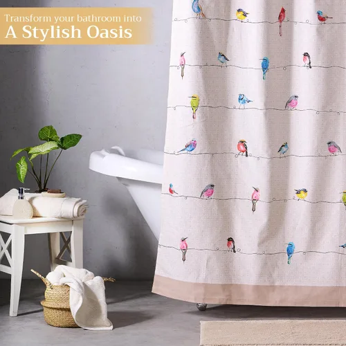 Vista 6 de Maison d' Hermine Cortina de ducha 100% algodón, un panel, 70 x 72 pulgadas, cortinas de ducha de tela lavable para baño, fácil de colgar con 12