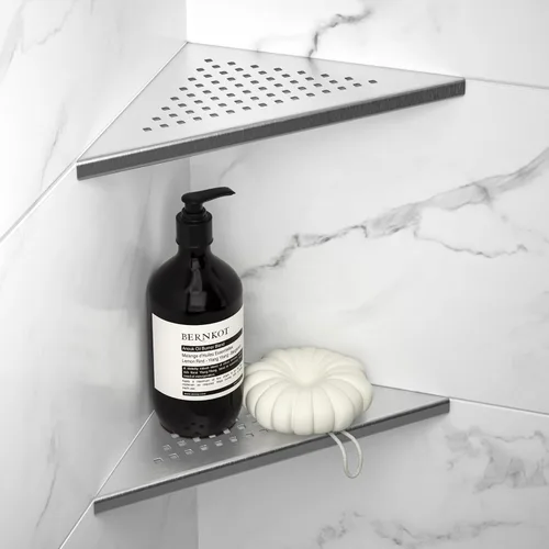 Vista 8 de Estante esquinero de ducha de 8 pulgadas, paquete de 2 unidades, lechada de acero inoxidable 304 en estantes de baño, estante empotrado para pared