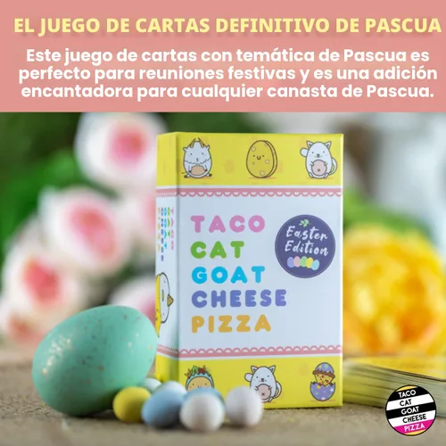 Vista 7 de Taco Cat Goat Cheese Pizza Edición Pascua Juego de cartas para noche de juegos familiares Relleno de cesta de Pascua sin dulces Rondas de 15