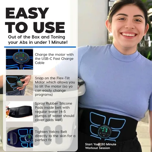 Vista 2 de FlexTone Estimulador de abdominales, tónico muscular para cinturón abdominal para hombres y mujeres, sistema estimulador eléctrico para fortalecer