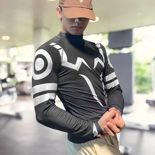 Vista 6 de Camisas de compresión de manga larga de anime para hombre, ropa de gimnasio, equipo de entrenamiento atlético