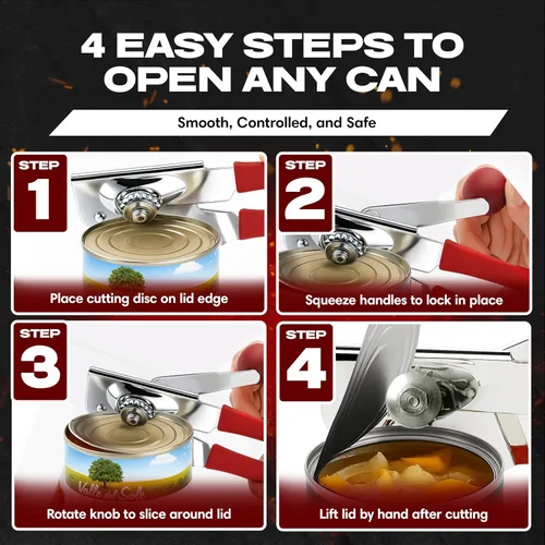 Vista 6 de Chef Master Abridor de Latas Comercial Resistente - Manual con Manivela Manual para Latas Grandes con Agarre Antideslizante - Abridor de Latas
