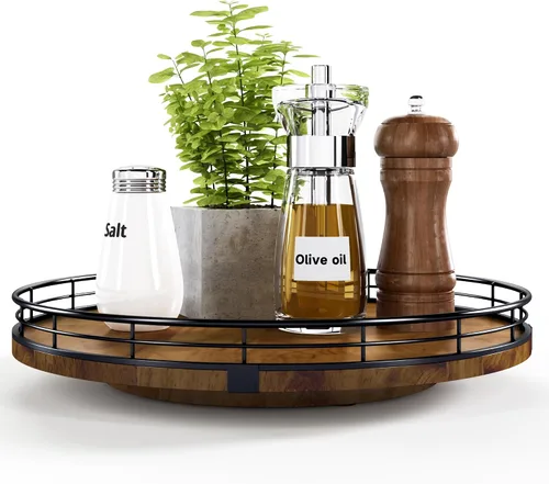 Vista 74 de Marble Lazy Susan - Tocadiscos para mesa, bandeja redonda de mármol de grano de madera antigua de 10 pulgadas para mesa de comedor, encimera de Negro
