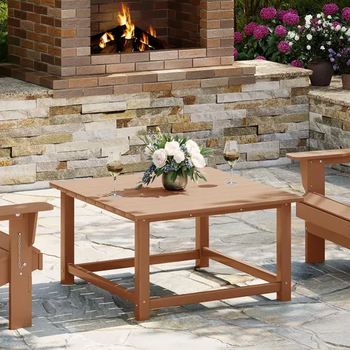 Vista 22 de WestinTrends Mesa de café de patio cuadrada de HDPE Malibu para exteriores de bajo perfil, marrón oscuro