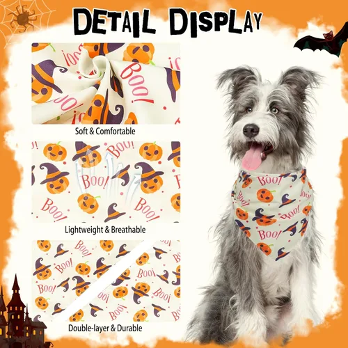 Vista 5 de PUPTECK Bandanas de Halloween para perros, 4 unidades, disfraces suaves para mascotas, bufandas triangulares, accesorios para mascotas para perros