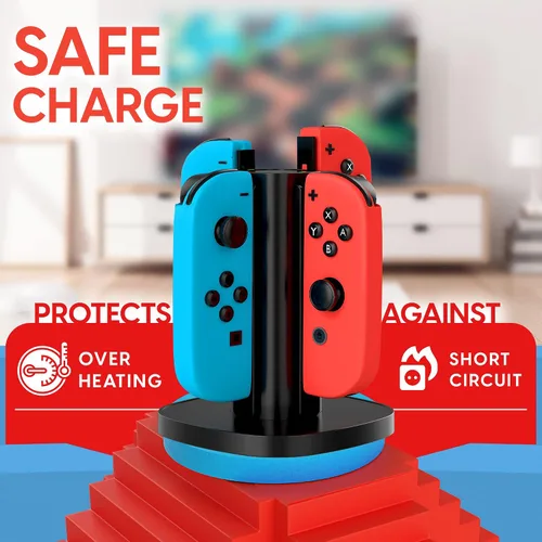 Vista 3 de TALK WORKS Joy-Con Charger Dock For Nintendo Switch Gaming Controllers - 4-Remote Docking Charging Station Compatible w Switch OLED (Black)