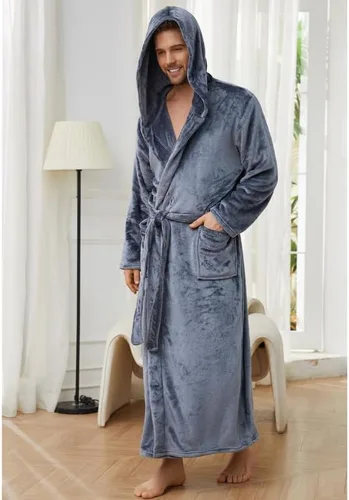 Vista 2 de U2SKIIN Bata con capucha para hombre, bata de felpa de longitud completa para hombre, bata de baño larga de forro polar
