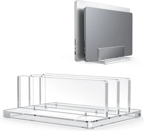 Vista 9 de OMOTON Soporte vertical para laptop para escritorio, soporte de acrílico para computadora portátil transparente ajustable para MacBook Pro Air, HP