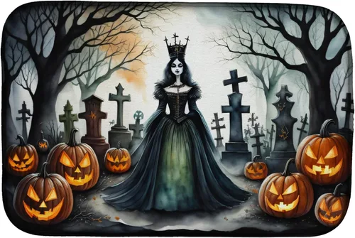 Vista 78 de Caroline's Treasures DAC2223DDM Tapete de secado de platos de Halloween espeluznante de gato negro, tapete absorbente para secado de platos
