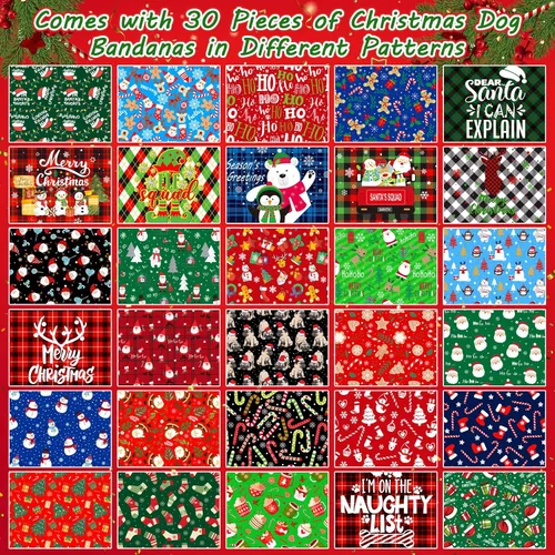 Vista 4 de 30 pañuelos de Navidad para perros, bufandas ajustables para perros, baberos, pañuelos de invierno para cachorros, pañuelos lavables para Tema