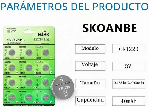 Vista 2 de SKOANBE 12PCS 1220 botón moneda celda CR1220 batería