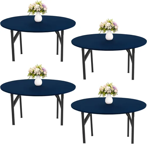 Vista 9 de Mantel redondo de elastano para mesa, 4 piezas, elástico, ajustable, lavable, protector de mesa para interiores y exteriores (negro)