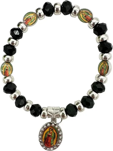 Vista 7 de RBN Pulsera de cuentas negras Virgen María con cuentas de protección de prosperidad buena suerte, pulsera de la Virgen María Color Negro Católica