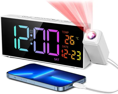 Vista 9 de Reloj de proyección para techo de dormitorio, despertador Negro