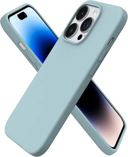 Vista 10 de ORNARTO - Funda para iPhone 14 Pro de 6.1 pulgadas, silicona líquida delgada, azul bebé 3-Layer Full Covered Soft Gel Rubber, Non-Slip Grip