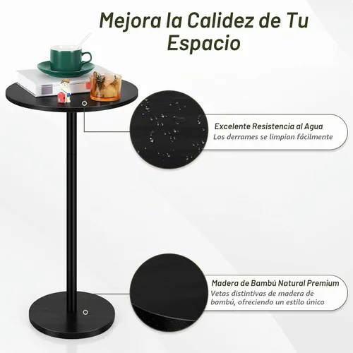 Vista 4 de Vrisa Mesa de bebida para espacios pequeños, pedestal redondo, pequeña y moderna, mesa auxiliar de Martini para sala de estar, dormitorio, sofá