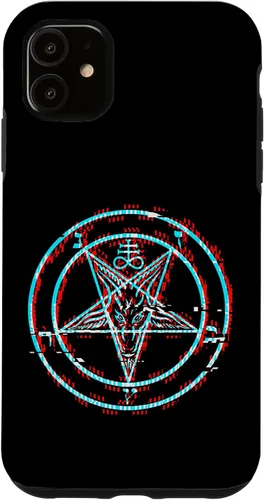 Vista 8 de Funda estética de terror para iPhone 14 Pro Max con pentagrama satánico Baphomet Vaporwave