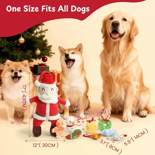 Vista 6 de Nocciola Hide and Seek - Juguetes de Navidad para perros de Papá Noel: 9 paquetes de regalos de vacaciones divertidos rellenos chirriantes arrugados