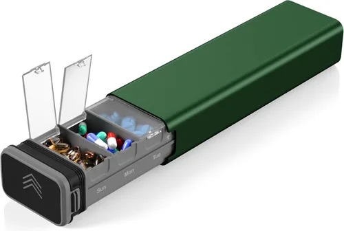 Vista 10 de Organizador semanal de pastillas de 7 días en metal, Kursoaya, Premium, de aluminio, pastillero diario portátil, lindo, de viaje, de gran capacidad