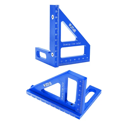 Vista 7 de Regla triangular de 45/90 grados, aleación de aluminio, 4.41 pulgadas, azul