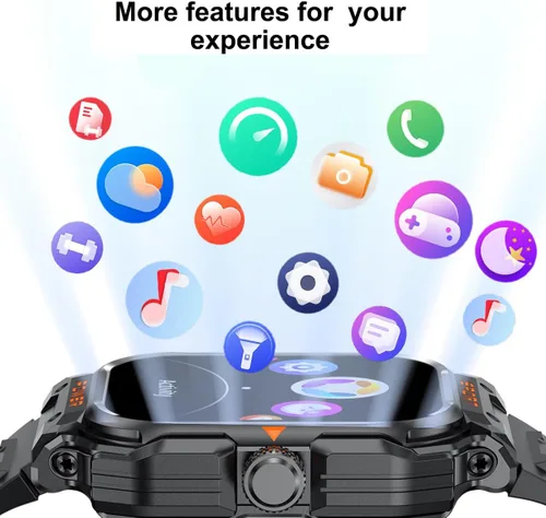 Vista 9 de Reloj inteligente militar con auriculares para hombres y mujeres, pantalla táctica de 2 pulgadas, modos deportivos, rastreador de fitness