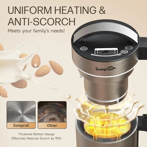 Vista 7 de Máquina para hacer leche de almendras de acero inoxidable 304 (filtro integrado) 50 onzas, 6-7 tazas por lote, licuadora de cocina 8 en 1 para hacer