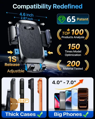Vista 4 de HTU 【98 + libras de succión más fuerte y grado militar】 Soporte de teléfono para automóvil 【Patente y certezas de seguridad】 Soporte para teléfono