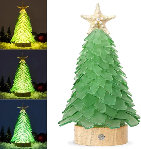 Vista 7 de Árbol de Navidad de cristal azul marino - Mini árbol de Navidad con luces LED Centro de mesa hecho a mano, ideal para Navidad, Año Nuevo