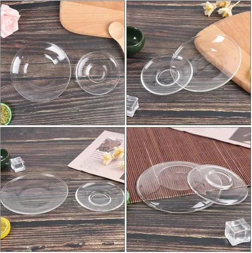 Vista 8 de Housoutil Plato de té de vidrio Platos de café Platillos de placa de vidrio transparente: 2 piezas de soporte de bolsa de té Decoración de mesa