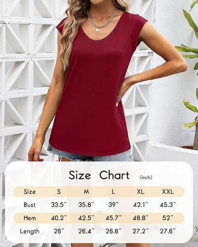Vista 5 de Paquete de 2 camisetas de manga casquillo para mujer, ajuste holgado, casual, cuello en V, básicas, elegantes, camisetas sin mangas, camisetas tipo