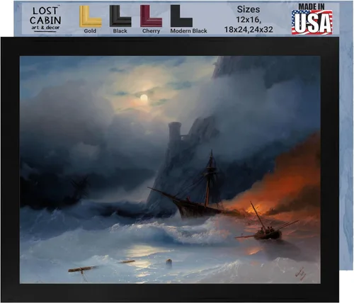 Vista 23 de Lost Cabin Dusk on the Golden Horn de Ivan Aivazovsky Impresión en marco plano negro Reproducción de pinturas de obras de arte finas Regalo