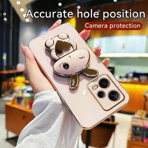 Vista 3 de Funda de silicona compatible con Redmi Note 12 Pro + con bonito soporte de conejo de dibujos animados para Redmi Note 12 Pro + delgado TPU
