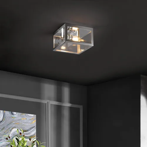 Vista 5 de JONATHAN Y Lámpara de techo cromada de 8 pulgadas para baño, cocina, pasillo, entrada, pantalla de vidrio transparente, 1 bombilla LED Cromo