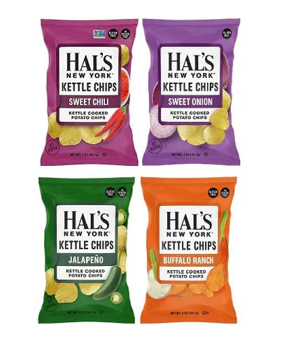 Vista 3 de Hal's New York Patatas fritas cocidas, variedad Sweet n' Spicy, 4 sabores, 2 onzas (paquete de 24)