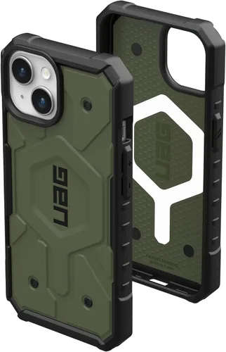 Vista 10 de URBAN ARMOR GEAR UAG - Funda compatible con iPhone 15 de 6.1 pulgadas, Pathfinder transparente ceniza/negro, imán integrado compatible con carga