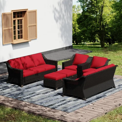 Vista 18 de Joyside Juego de 2 sillas de mimbre para patio, muebles de ratán para exteriores con reposabrazos anchos y cojines gruesos, tamaño grande mejorado