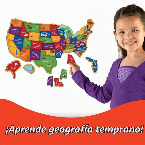 Vista 2 de Learning Resources Rompecabezas magnético del mapa de EE. UU. - Mapa educativo de los Estados Unidos de América, juegos de asociación de geografía