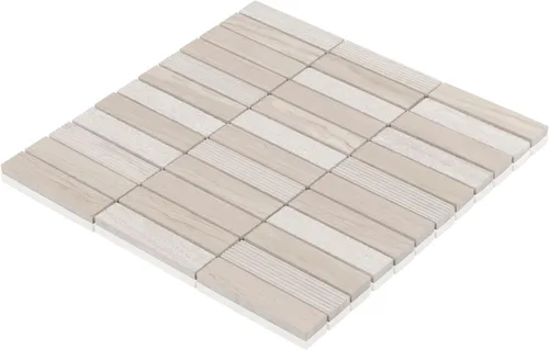 Vista 3 de Modket Mármol de roble blanco apilado mezclado con textura piedra azulejo malla montado en muro TDH60MO (1 hoja)