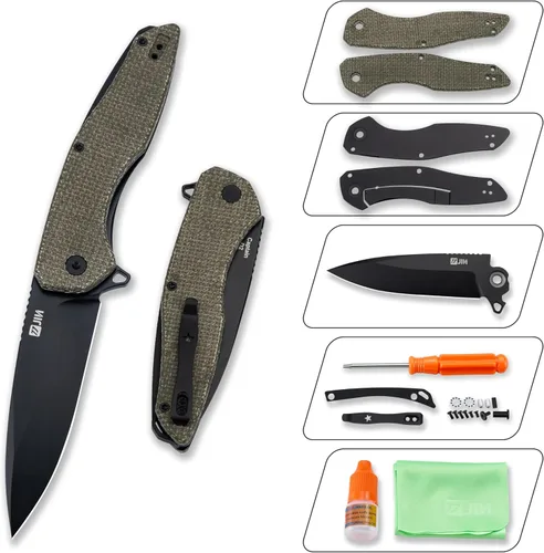 Vista 7 de JIN Cuchillo de bolsillo para hombres, cuchillo plegable EDC, cuchillos de bolsillo Captain con clip, hoja D2 afilada de 3.5", mango G10 negro, kit