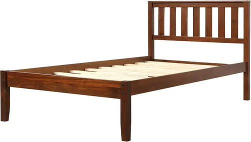 Vista 7 de MERITLINE Base de cama individual, plataforma de madera con cabecero y estribo, no necesita somier, nogal